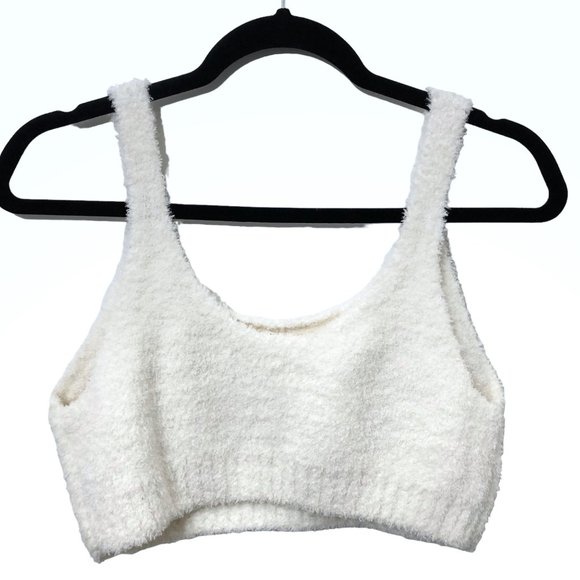 Colsie Solid White Fuzzy Sleeveless Cropped Tank Top Large - Picture 2 of 5